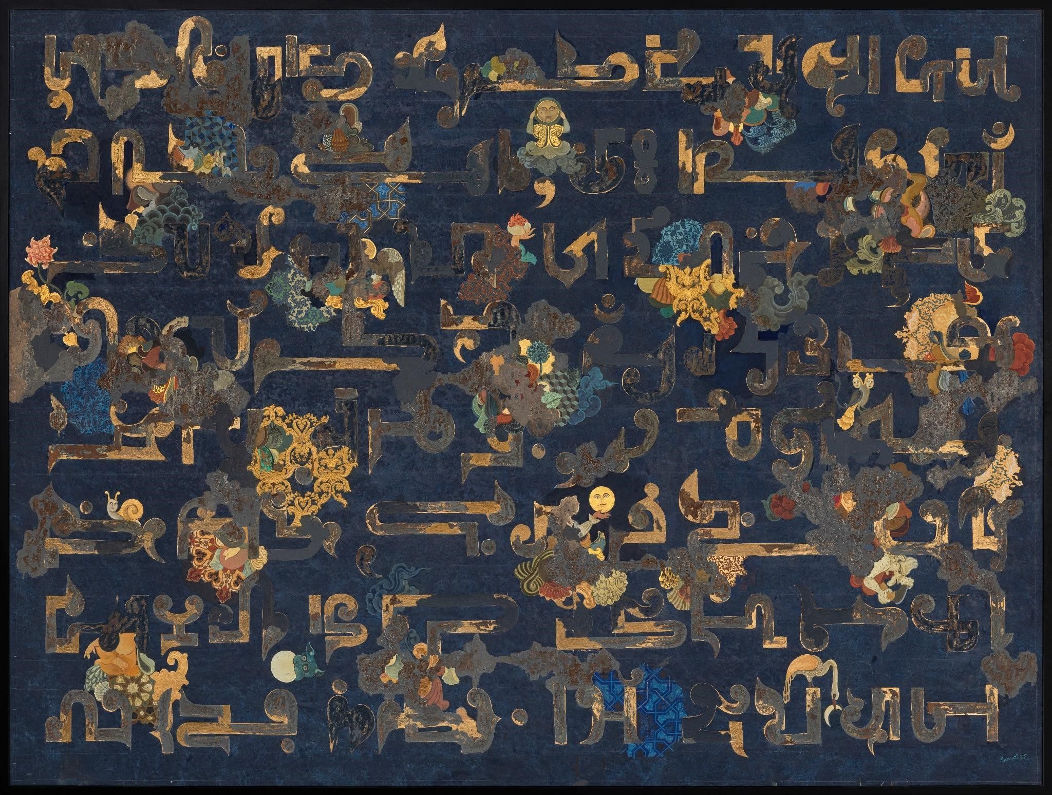 From the Ajatakalpa series by Manjunath Kamath. Mixed media on canvas, 72 x 96 inches, 2025. Courtesy of Manjunath Kamath and Espace Gallery, New Delhi.