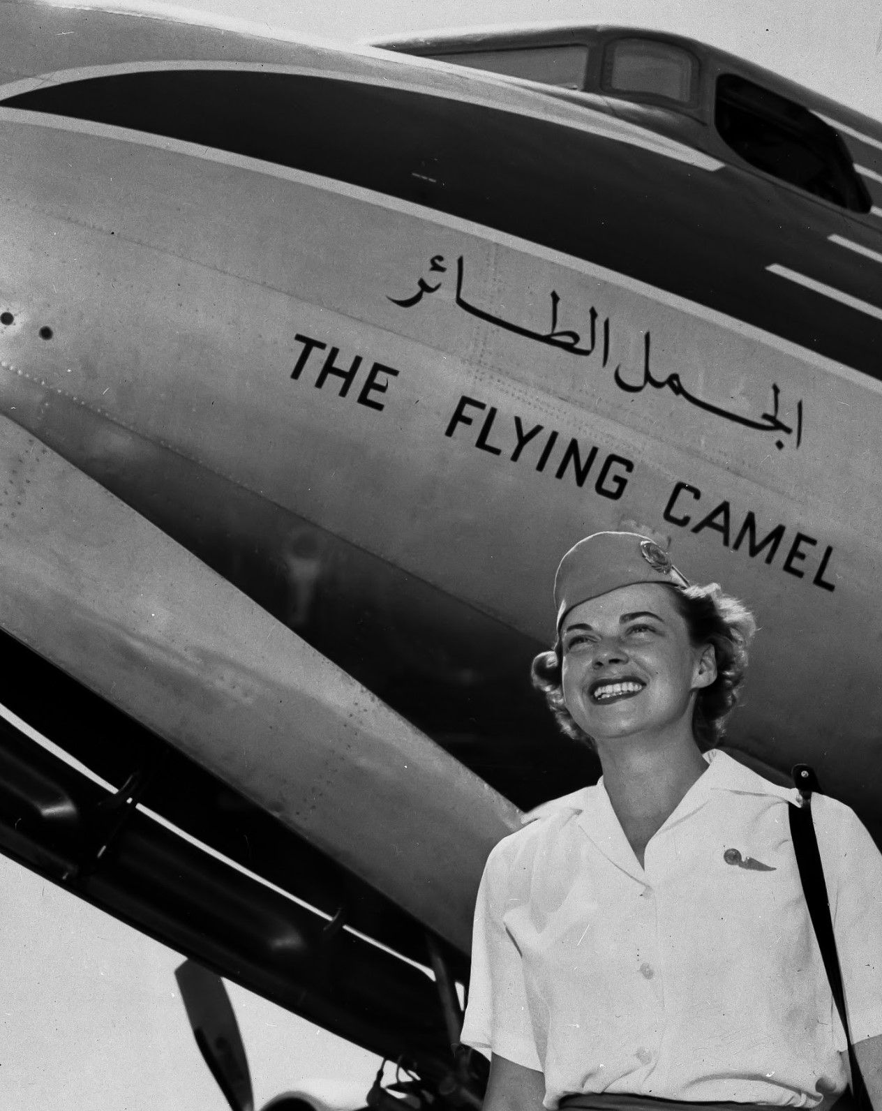 1952 | The “Flying Camel,” an Aramco airplane arrives in Dhahran. The gleaming exterior of the plane matches the beauty of its interior. Ordered from Douglas aircraft, the new DC6-B has begun to make regular flights between New York and Dhahran. Courtesy of Aramco Archives.