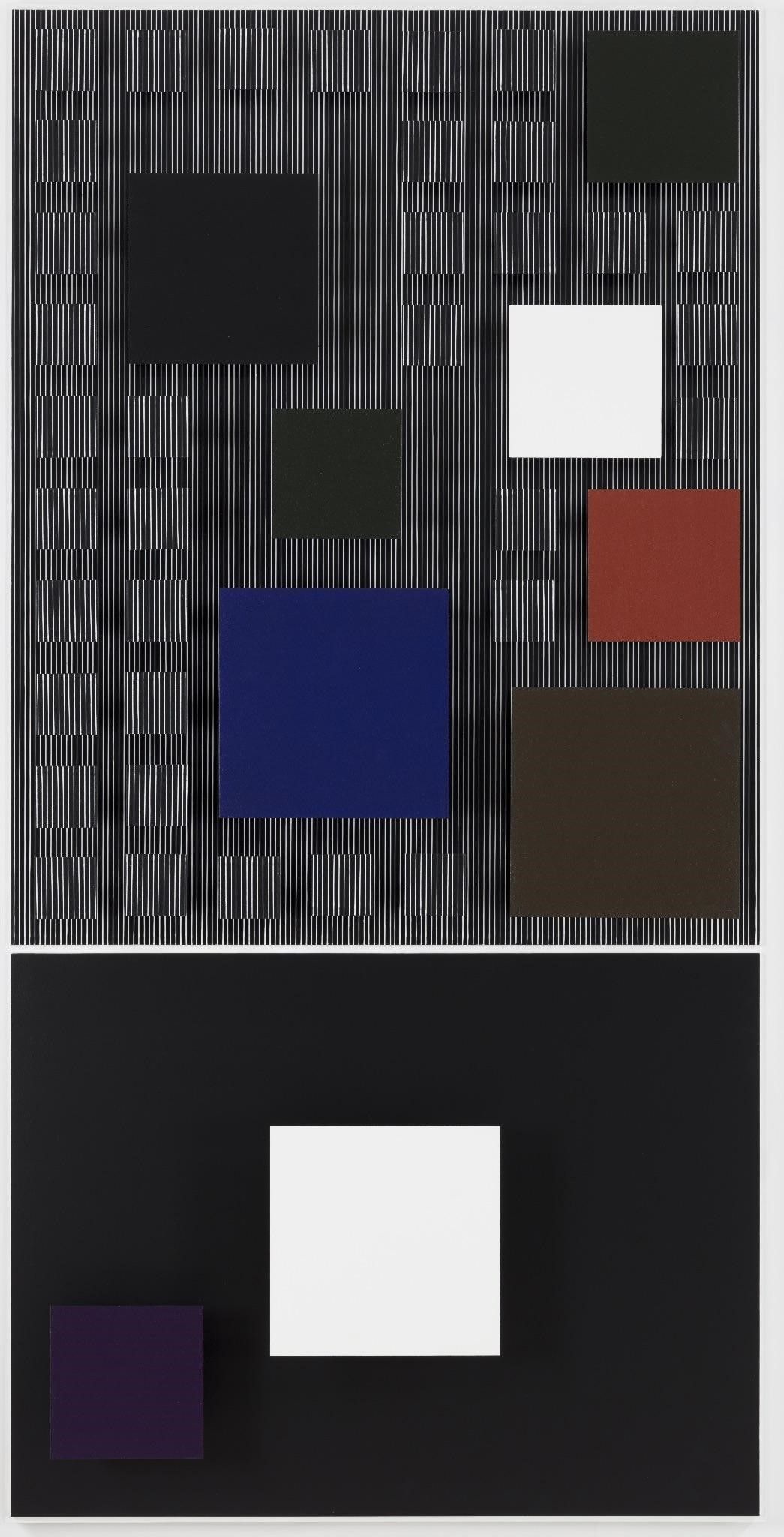 Jesús Rafael Soto. White on black, 1988. Paint on wood and metal, dimensions: 203 x 102 x 17 cm (80 x 40.25 x 6.75 in). Courtesy of Atelier Soto and RGR Gallery (Mexico).