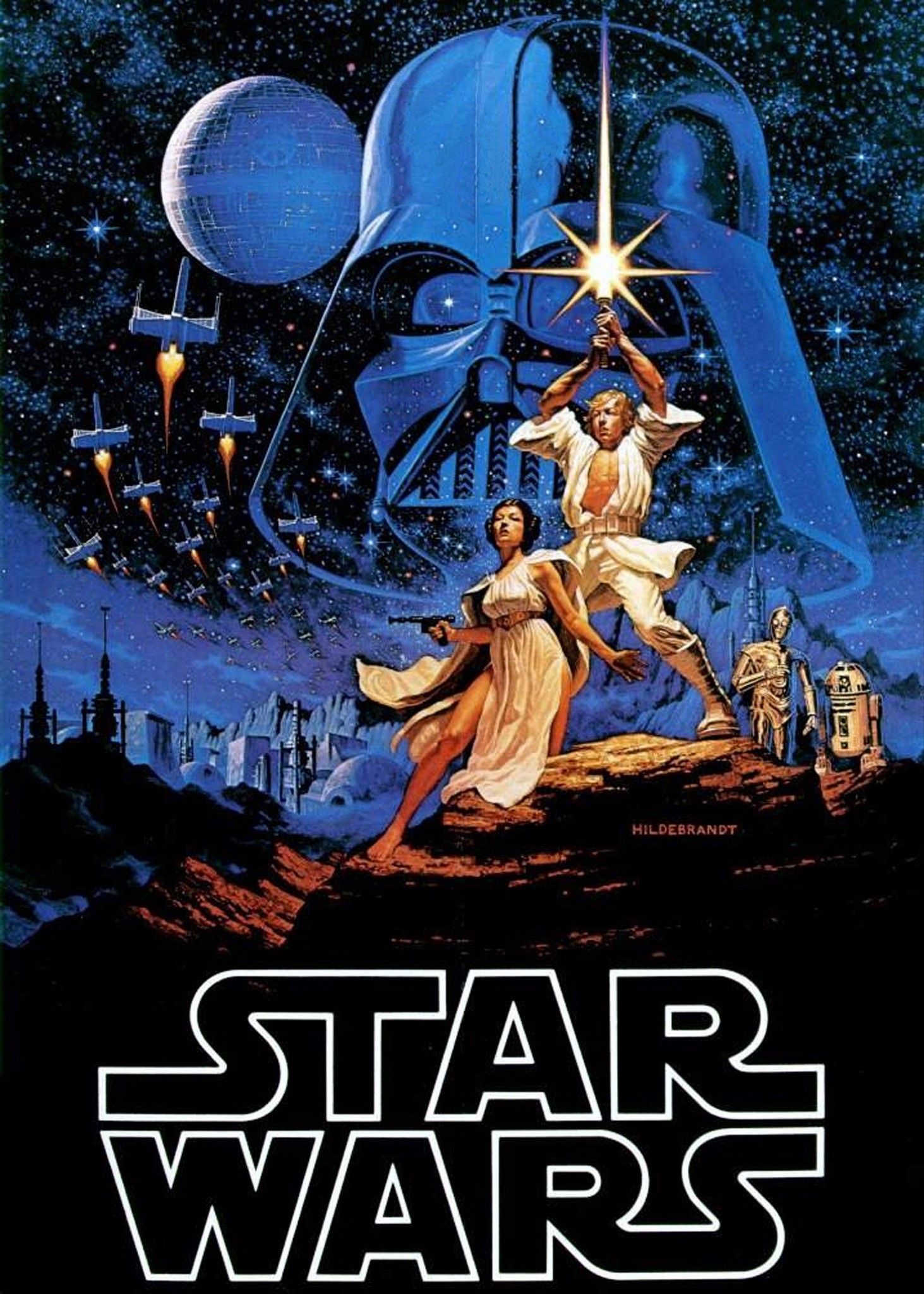 Film poster for Star Wars, the American epic space and science fiction saga created by George Lucas. Credit: World History Archive, Alamy Stock Photo. 