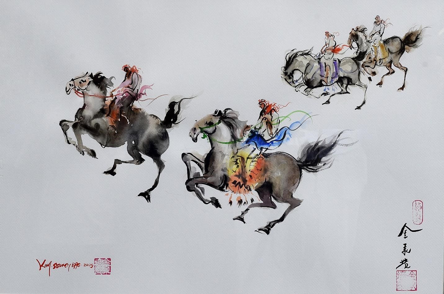 فرسان السعودية، بتقنية فنية كورية، عمل فني لكيم سنغباي. تصوير أكبر حسين