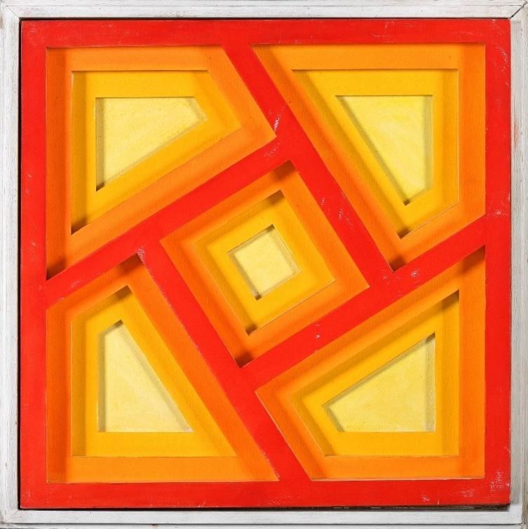 Geometric Composition, 1988–1998. Paper collage on wood panel, 43.6 x 43.6 cm. Collection of Mathaf: Arab Museum of Modern Art. MAT. 2007.1.2016. Courtesy of Qatar Museums.