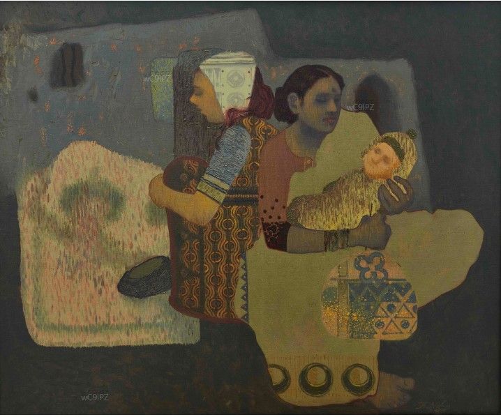 'في أحضانها'، للفنان بارش جاناردان ثوكرو. ألوان زيتية على قماش. بإذن من مركز كتبنا الثقافي.&nbsp;