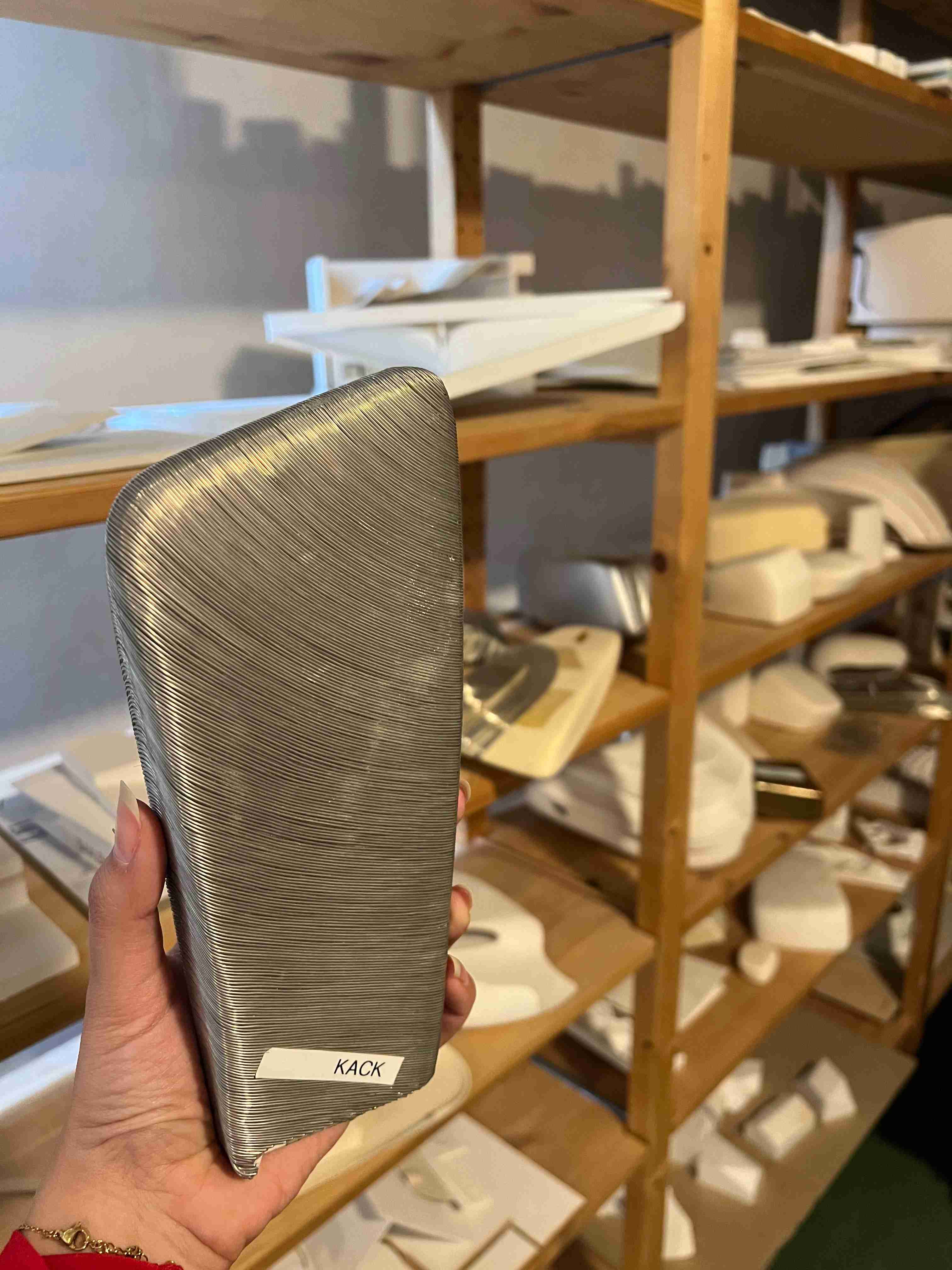 A model of Ithra’s exterior design at the Snøhetta office in Oslo. Photo by Nora Alharthi, June 2025. 
