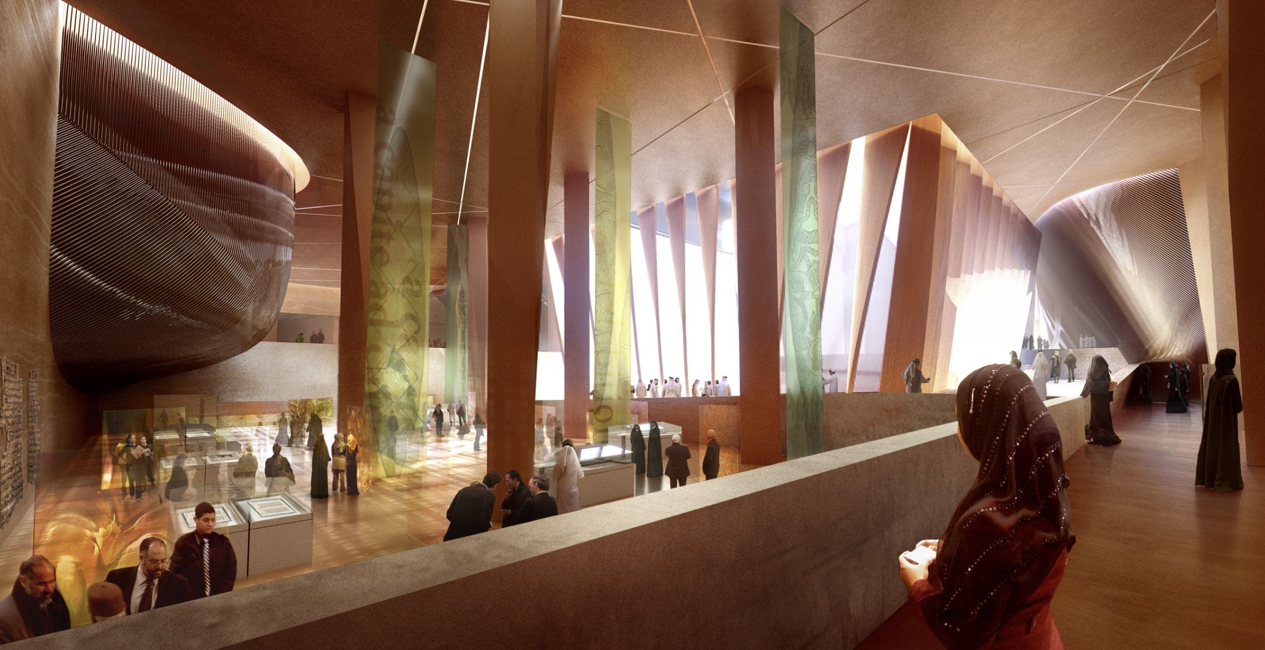 The impressive Plaza, and the twisted wooden beams: A visualization of Ithra design in its early stages. Courtesy of Snøhetta.