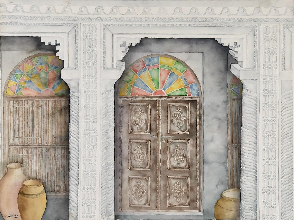 Door - Windows, 1994. Watercolor on paper, 92 x 122 cm. Courtesy of Qatar Museums.