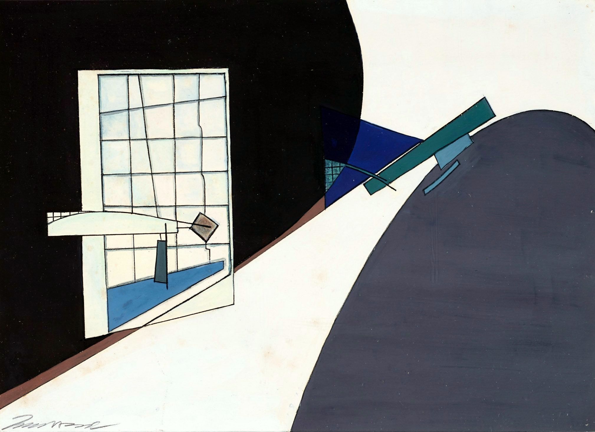 ‘Architectural Sketch – Prime Minister's House,’ by Zaha Hadid. 1979, Gouache on paper, 20 x 27.8 cm. Image courtesy of Barjeel Art Foundation, Sharjah. 