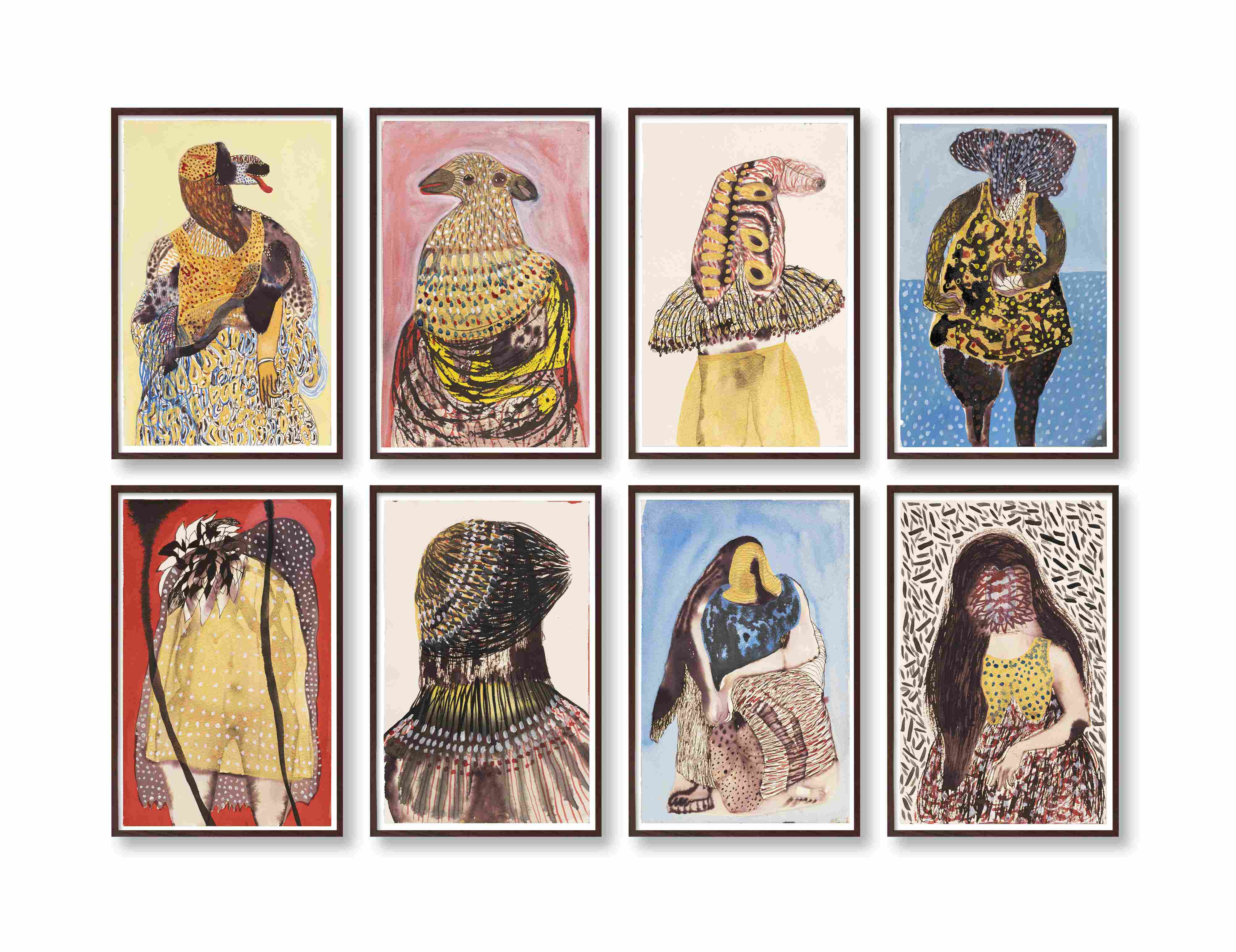 Debashish Paul. 2024, Kolkata. Acrylic and ink on paper. Overall size variable. 8.3 x 5.3 in approx. each, Suite of 8 works. Courtesy of the Artist and Emami Art.