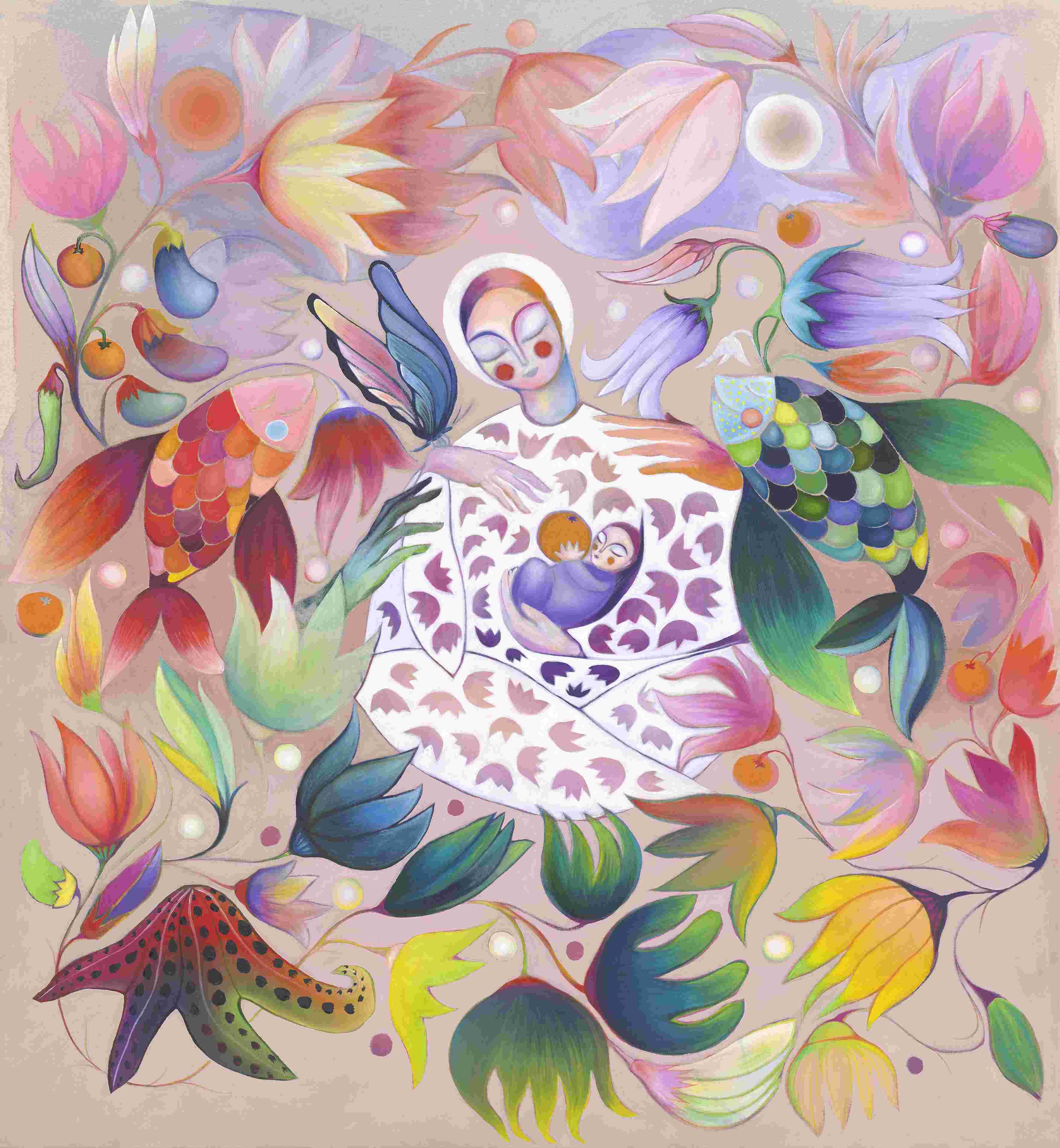 'جنة عدن'، للفنانة إينا كارلا سيرنياك. ألوان أكريليك على قماش. 120x130x2 سم. بإذن من الفنانة.&nbsp;&nbsp;