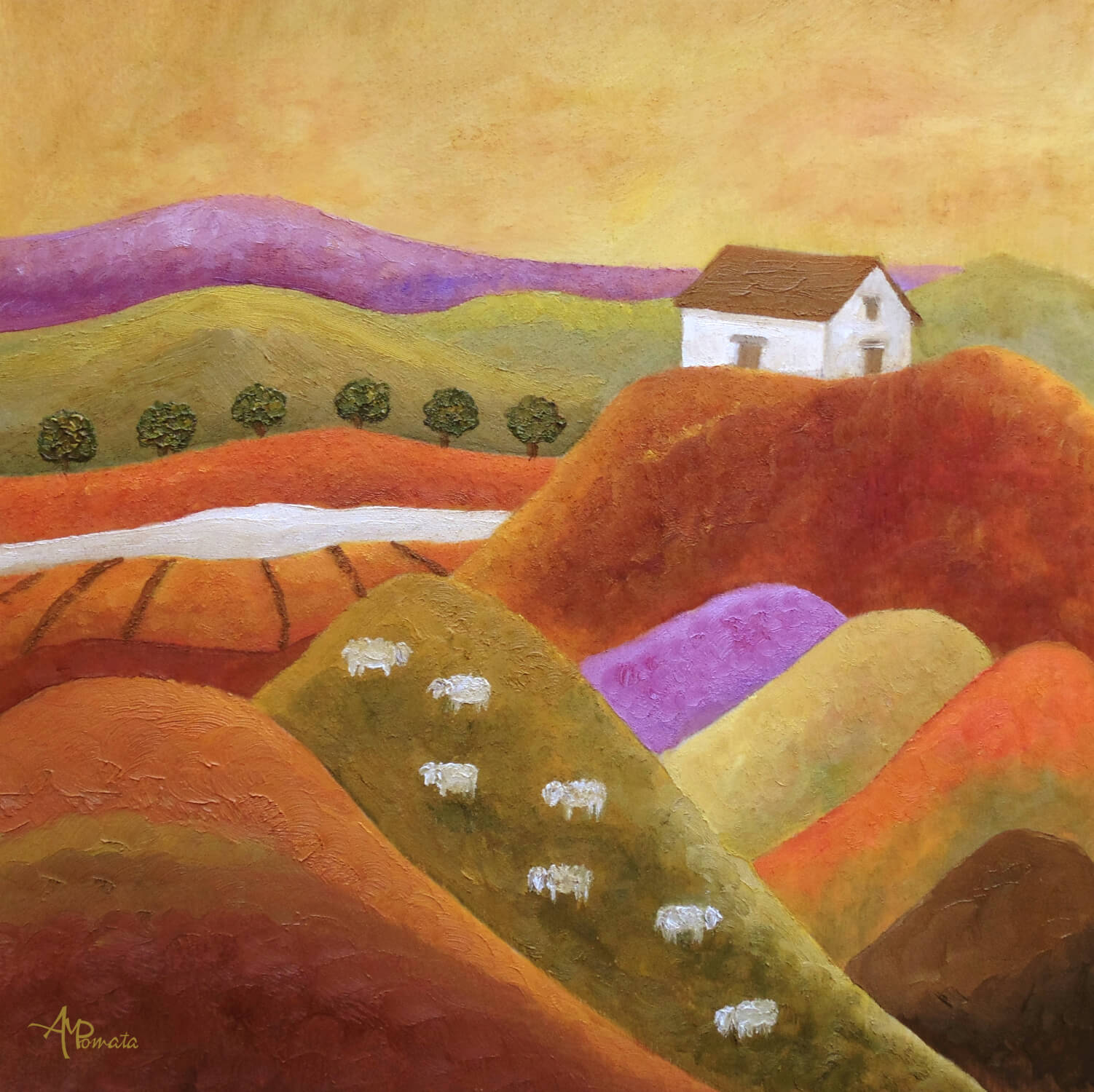 Purple Hills by artist Ángeles M. Pomata, who says she “approaches art with an open mind, constantly learning and evolving from realistic techniques towards simplicity, concept, and color.”