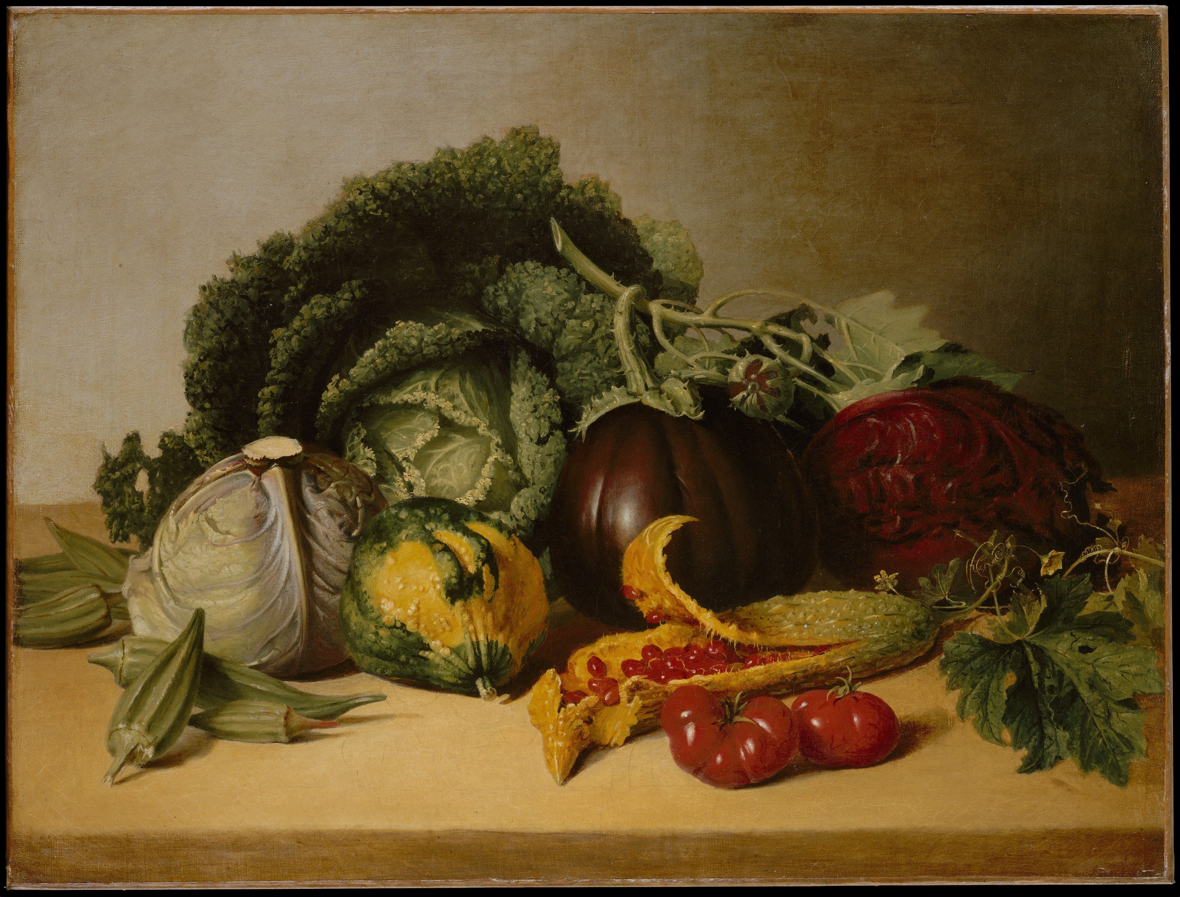 Still Life Balsam Apple and Vegetables. James Peale, 1820s. Oil on canvas. Courtesy of The MET Public Domain