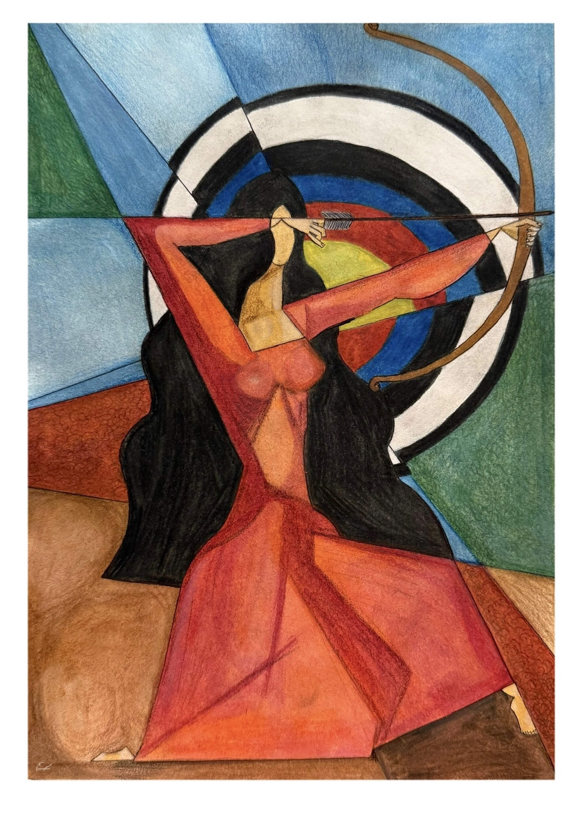 “Aiming” – A fusion of strength and calm in a woman poised to release her arrow with unwavering focus.