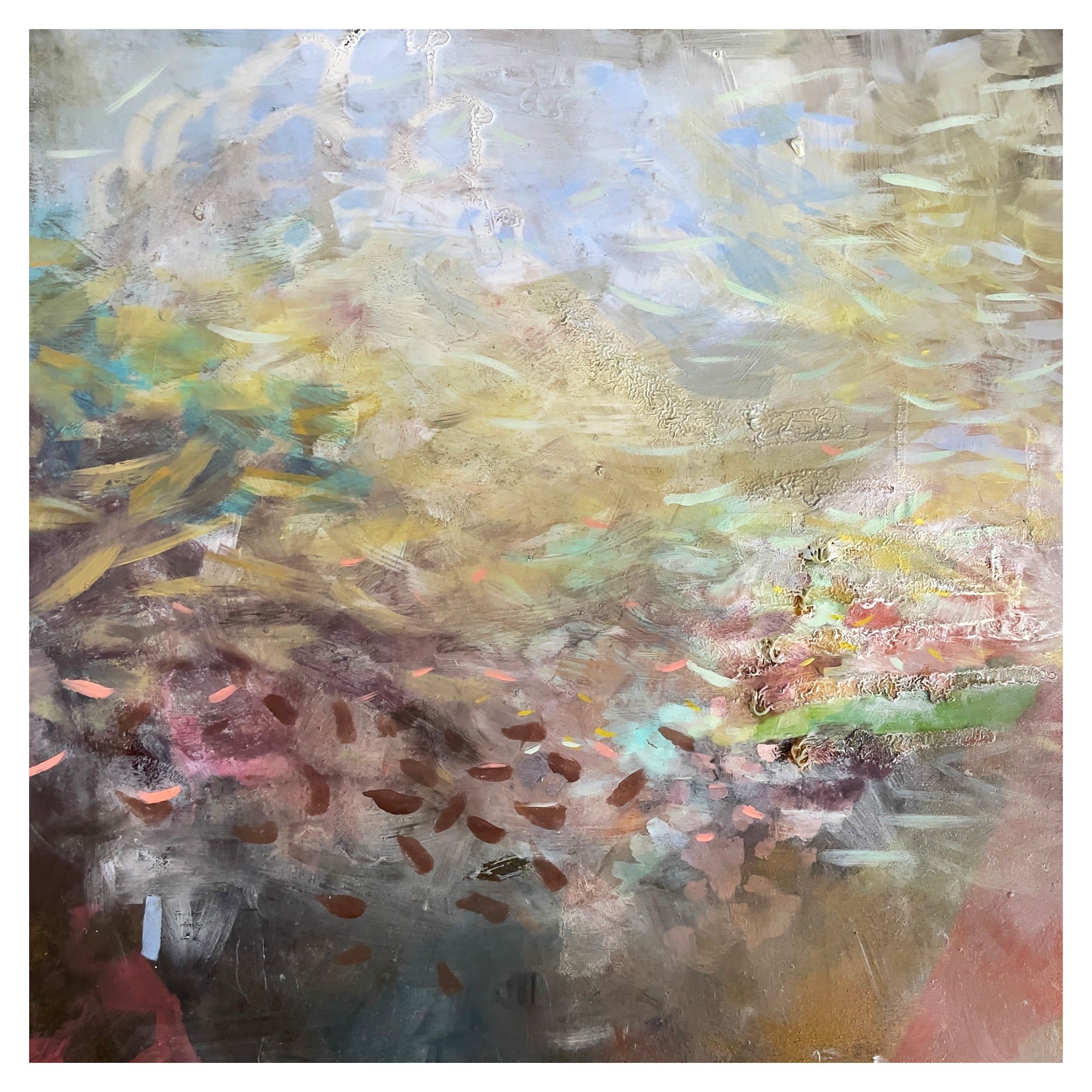 'أكتم أنفاسي تحت الماء.' ليزا فولتا زالوم. 2021. ألوان زيتية على لوحة، 51×51 سم. بإذن من الفنانة.