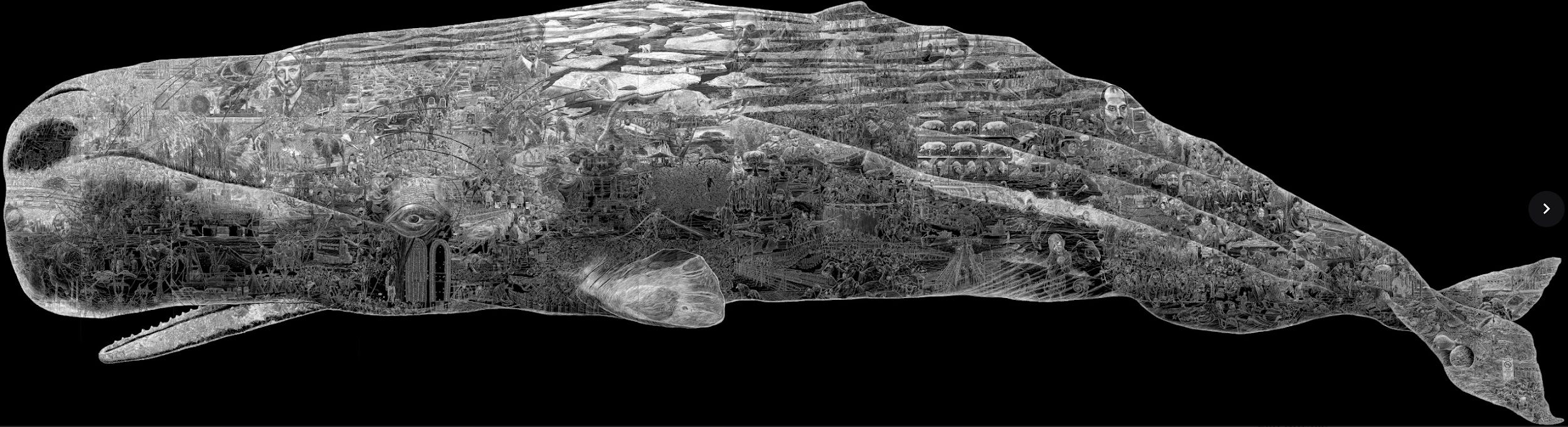 ‘Or, The Whale.' Jos Sances. 2019-2020. The majestic whale piece measures roughly 4 by 15.5 meters (119 panels of 5 x 7.5 cm). Courtesy of the artist. 