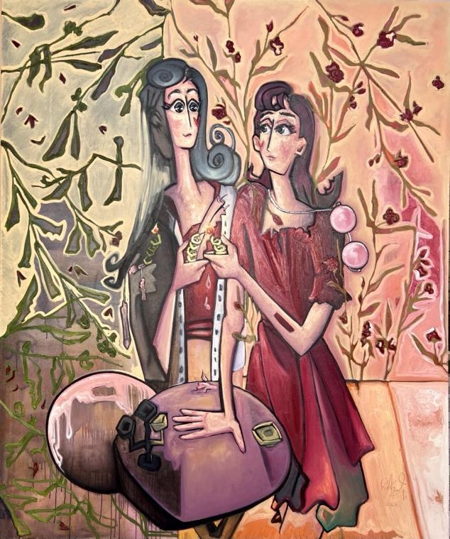 'Shortsighted Giving,' by artist Rahaf AlShehri. 2023. Mixed media on canvas, 180 x 150 cm. Courtesy of the artist.&nbsp;