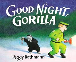 Goodnight, Gorilla, by Peggy RathmannThis is another book that balances humor and repetition. In it, a zookeeper goes around and says goodnight to various animals in a zoo. But when he comes to the gorilla, the gorilla manages to steal his keys. At this point, the gorilla looks directly at the child who’s reading and puts a finger to his lips, urging the child to keep his secret. The gorilla then lets loose a bunch of other animals, who follow the zookeeper home, after which his wife must bring them all back to their cages. The book keeps a child’s nighttime attention with both sweet simplicity and gentle humor.