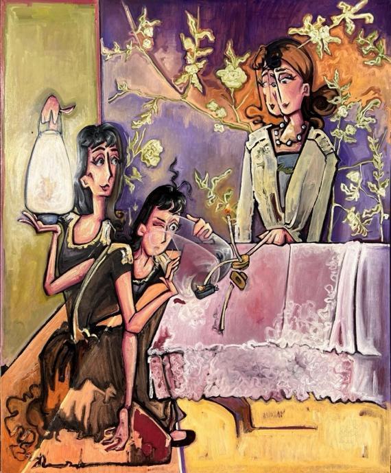 'Giving to the Point of Sacrifice,' by artist Rahaf AlShehri. 2022. Mixed media on canvas, 180 x 150 cm. Courtesy of the artist.