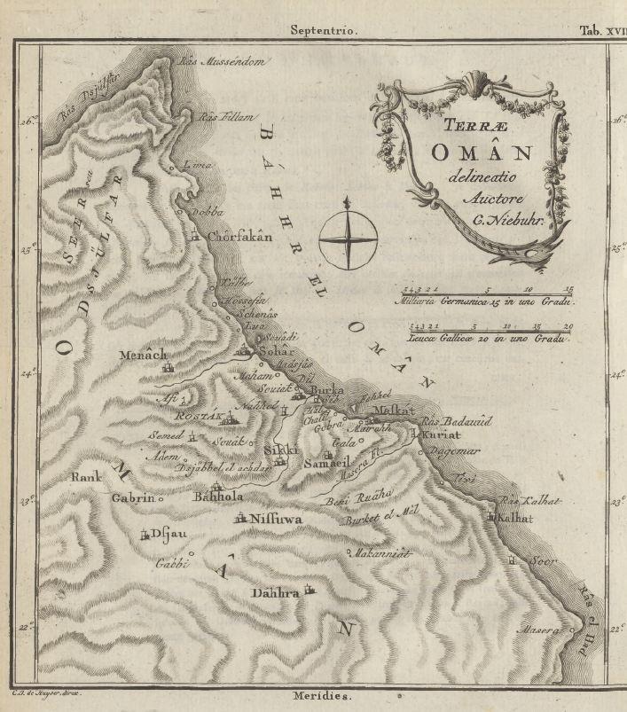 'Description de l'Arabie.' Carsten Niebuhr. 1774. Documenting the Arabian Peninsula as part of the Royal Danish Expedition to Arabia (1761–1767), Niebuhr's detailed maps highlight coastlines, ports, and maritime routes, showing how travel depended on navigating surrounding waters. (HC.FB.01362). Courtesy of the Heritage Collection Team in the Heritage Library, Qatar National Library.