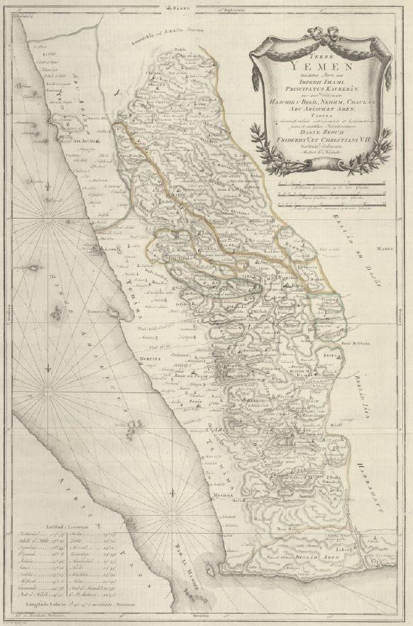 'Description de l'Arabie.' Carsten Niebuhr. 1774. Documenting the Arabian Peninsula as part of the Royal Danish Expedition to Arabia (1761–1767), Niebuhr's detailed maps highlight coastlines, ports, and maritime routes, showing how travel depended on navigating surrounding waters. (HC.FB.01362). Courtesy of the Heritage Collection Team in the Heritage Library, Qatar National Library.
