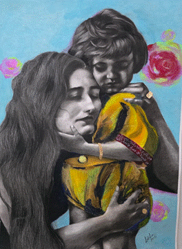 'أمي'، للفنانة لطيفة أهلي. ألوان باستيل على ورق. بإذن من مركز كتبنا الثقافي.&nbsp;