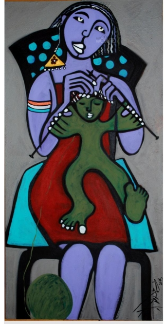 'الحلم'، للفنانة وفاء خزندار. وسائط مختلطة على قماش. بإذن من مركز كتبنا الثقافي.&nbsp;