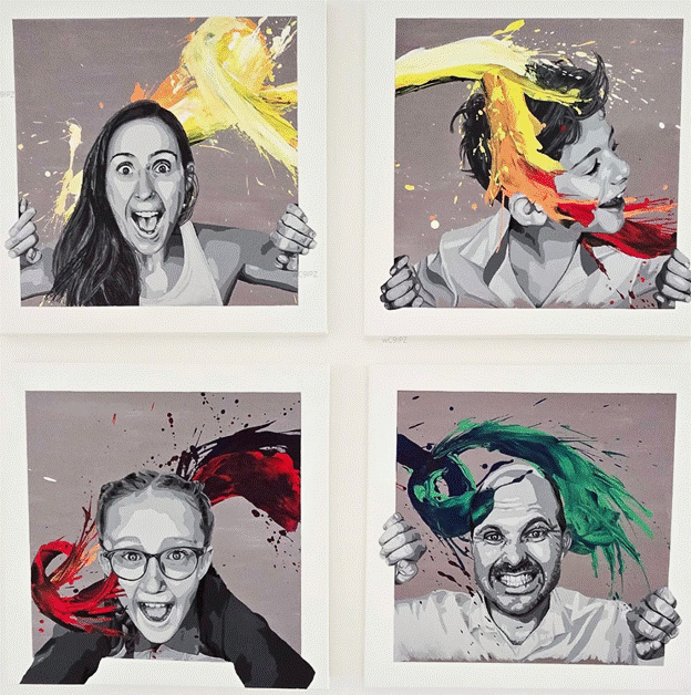 'تدفق العائلة'، للفنانة ريناتة أثاناسيو. ألوان أكريليك على قماش. بإذن من مركز كتبنا الثقافي.&nbsp;