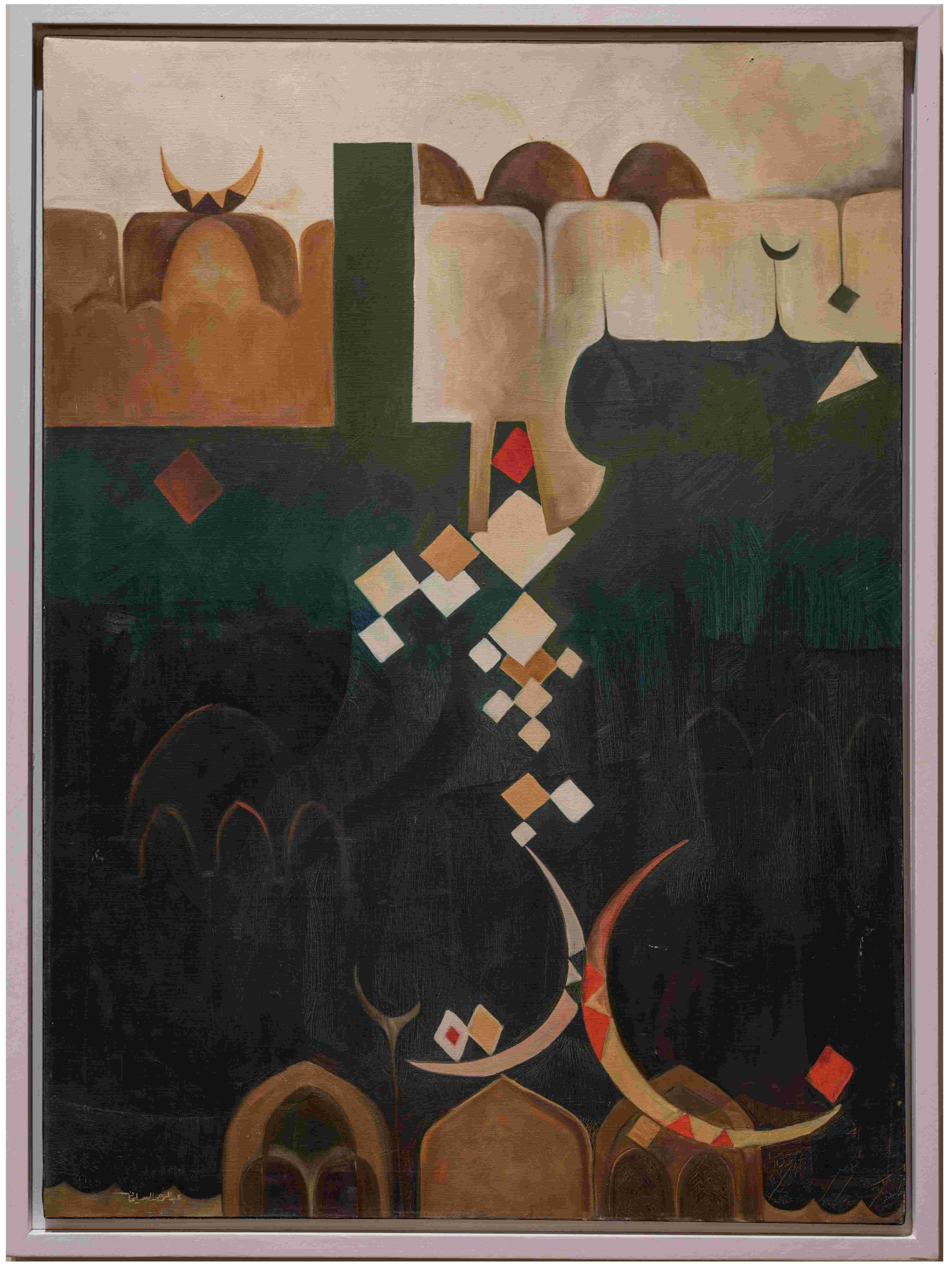 ‘Islamic Composition.’ Abdulrahman Alsoliman. 1983. Oil on canvas. 100 x 75 cm. Courtesy of the Jordan National Gallery of Fine Arts, Amman, Jordan. Photo by Ahmed Al-Thani.&nbsp;