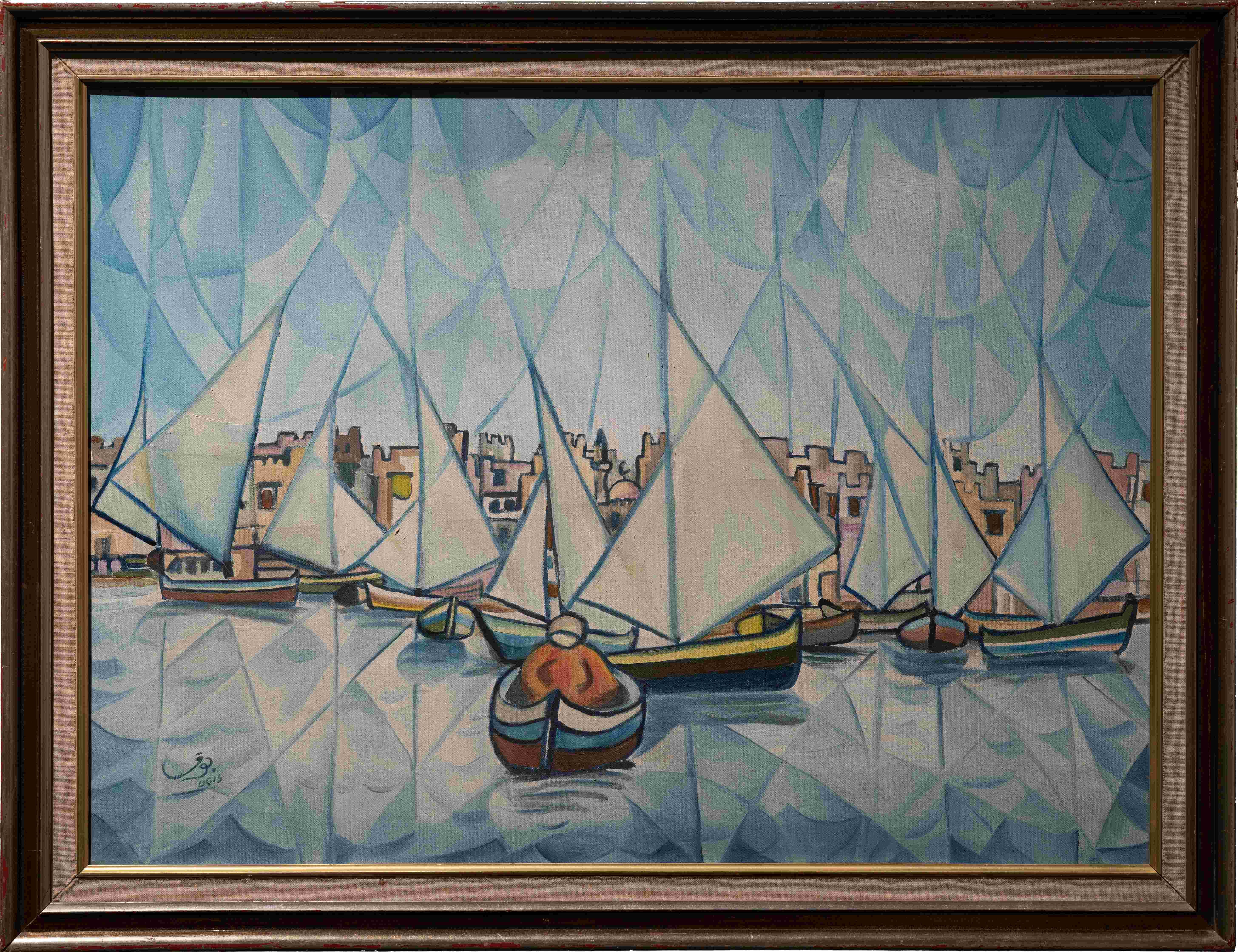 ‘The Bright Shore.’ Ibrahim Bugis. 1986. Oil on canvas. 56 x 76 cm. Courtesy of the artist. Photo by Ahmed Al-Thani.&nbsp;&nbsp;