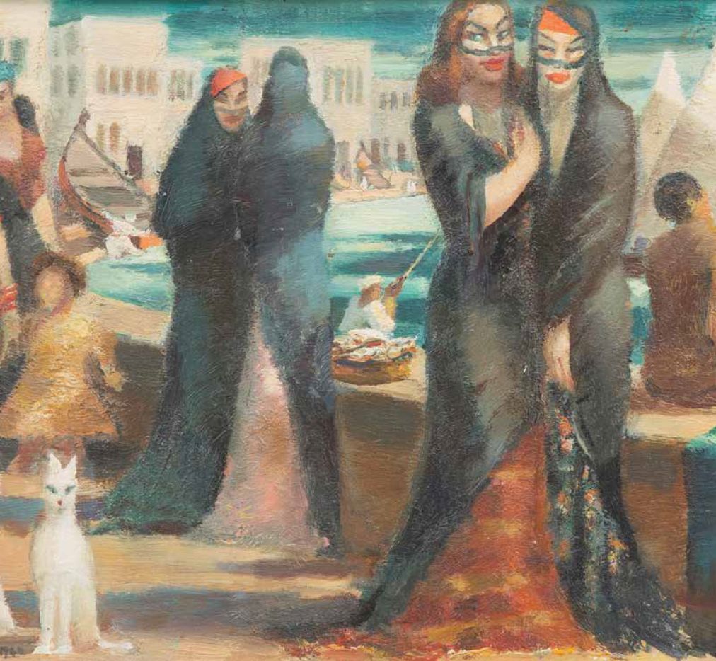 “The White Cat, Mahmoud Said. 1948 Oil on panel, 26 x 32 cm. Image courtesy of Barjeel Art Foundation, Sharjah.