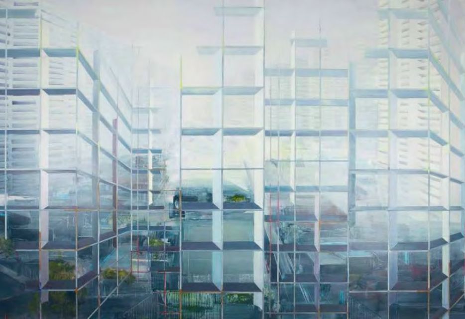 ‘Overview,’ by Driss Ouadahi. 2013. Oil on canvas, 240 x 160 cm. Image courtesy of Barjeel Art Foundation, Sharjah.