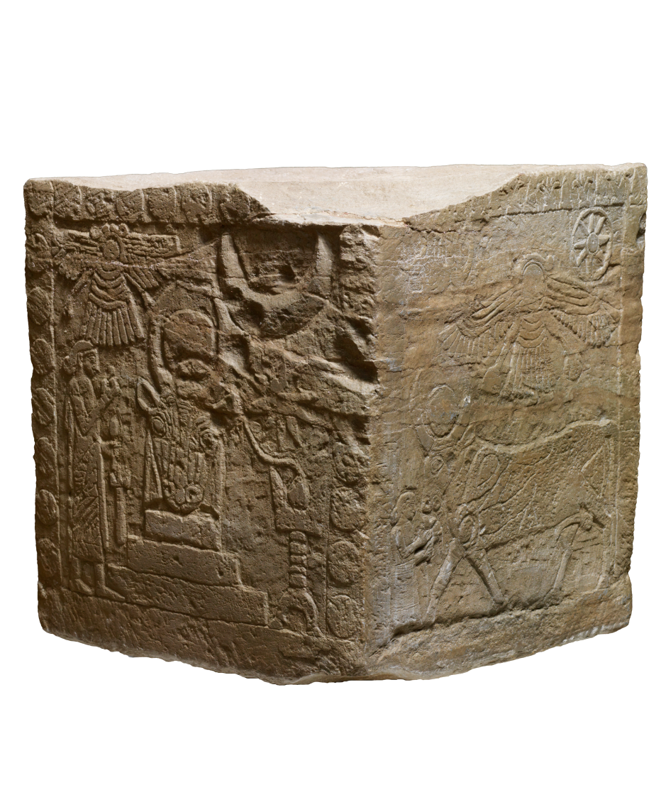 A sandstone cube, found in 1979 that is dated between the 5th - 4th century BC. Known as Al-Hamra cube was named after the palace of where it was found in Tayma, an oasis 220 km southeast of the city of Tabuk. Courtesy of The National Museum of Saudi Arabia, Riyadh.