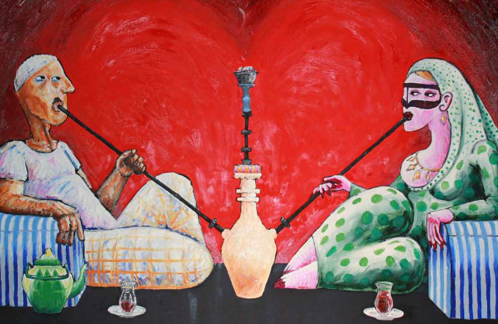 “Romantic Smoking Jar,” Ali Al Abdan 2010, Oil on canvas, 80 x 115 cm. Image courtesy of Barjeel Art Foundation, Sharjah.