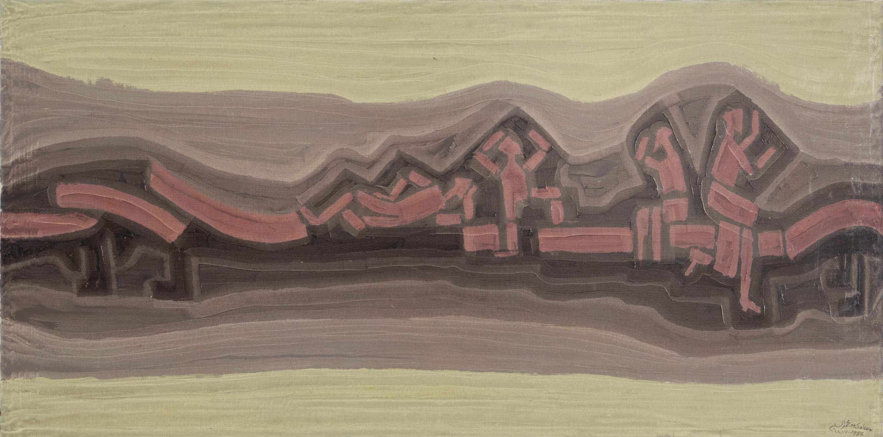 The late Mohammed Al-Saleem 1986 artwork, ‘Untitled,’ inspired by the skyline of Riyadh that radiates from the desert. He is the first Saudi artist in history to fetch more than $1 million for an auctioned work in 2023, seven times its pre-sale estimate. Credit: Sotheby’s.
