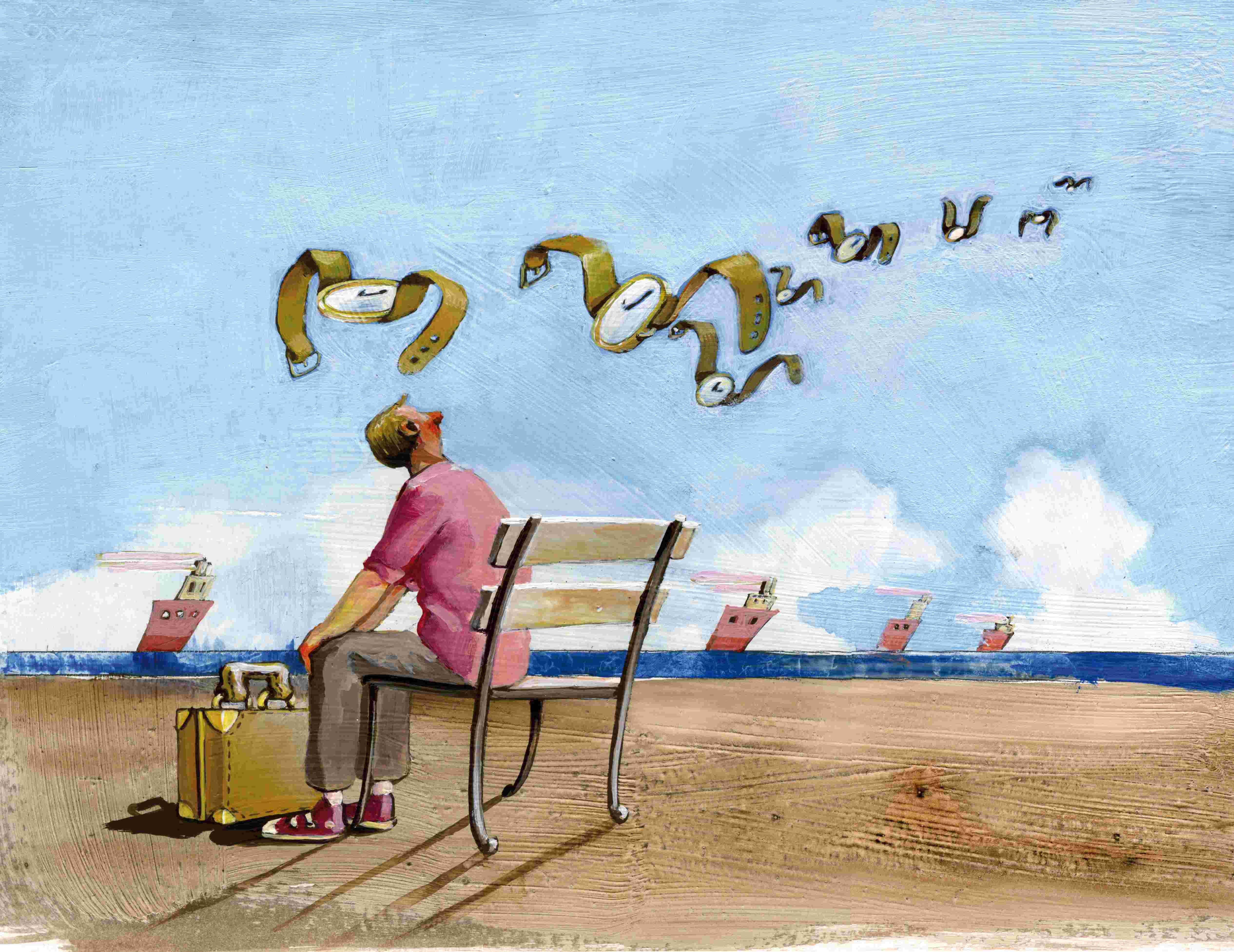 Let's put down the suitcase of our worries and stop to think about what time means to us. It will not come back. Only our most beautiful memories and having had the good fortune to love will give time wings. Courtesy of Cristina Bernazzani. 