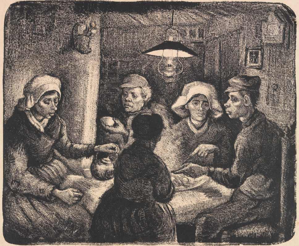 ‘The Potato Eaters,’ by Vincent van Gogh (1853 - 1890), Nuenen, April 1885. lithograph on paper, 31.2 cm x 39.6 cm Credits: Van Gogh Museum, Amsterdam (Vincent van Gogh Foundation)